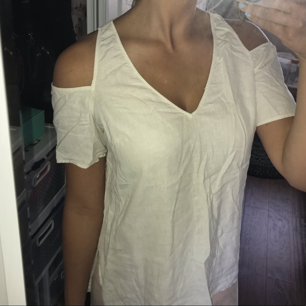 Silence + Noise Cream Open Shoulder Top